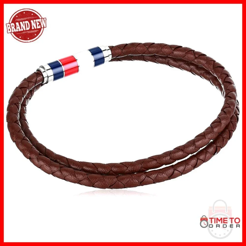 Leather Double Wrap Bracelet with Barrel Clasp, 40cm Length
